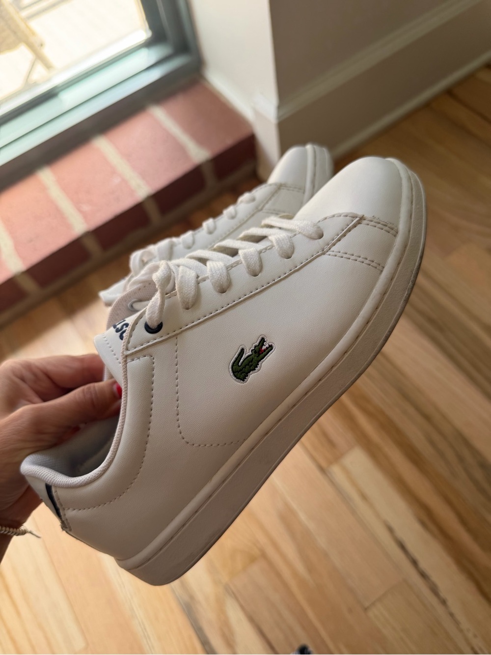 Lacoste White Sneakers with Green Crocodile Accent